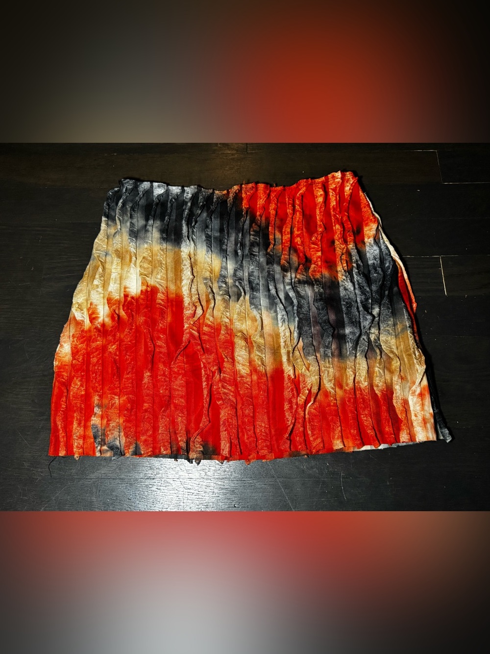 Tie-Dye Pleated Circle Skirt in Red, Black & Cream